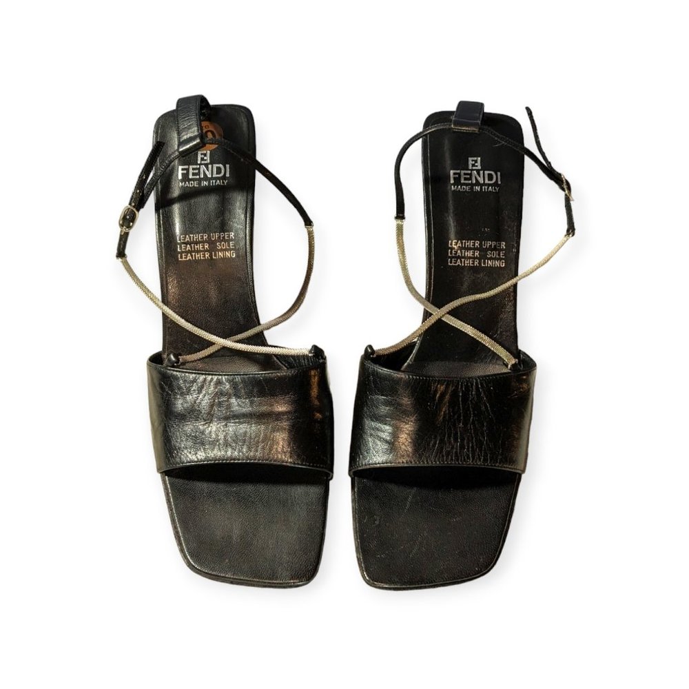 Vintage Black Leather Mirror Kitten Heels Slingback Size 10